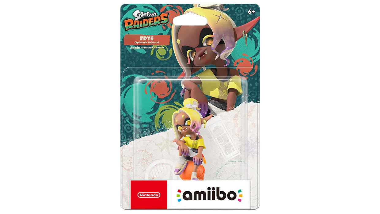 Official U.S. retail-card packaging for the Frye Splatoon Raiders amiibo