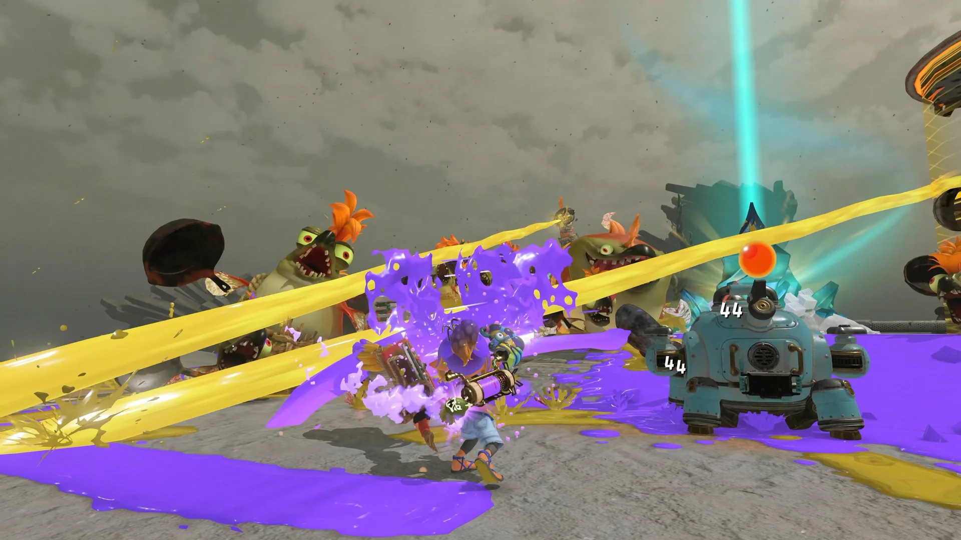 The Mechanic and Bot Buddy fight Salmonids in official Splatoon Raiders gameplay