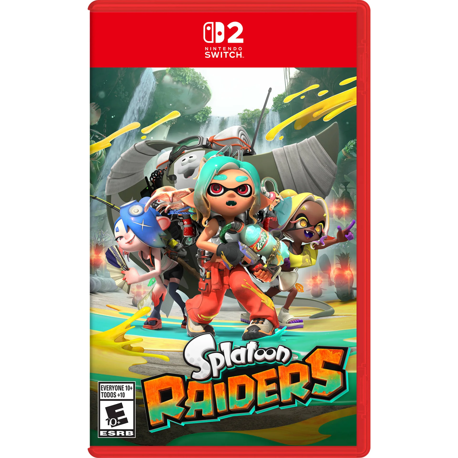 Official Nintendo US physical box art for Splatoon Raiders on Nintendo Switch 2