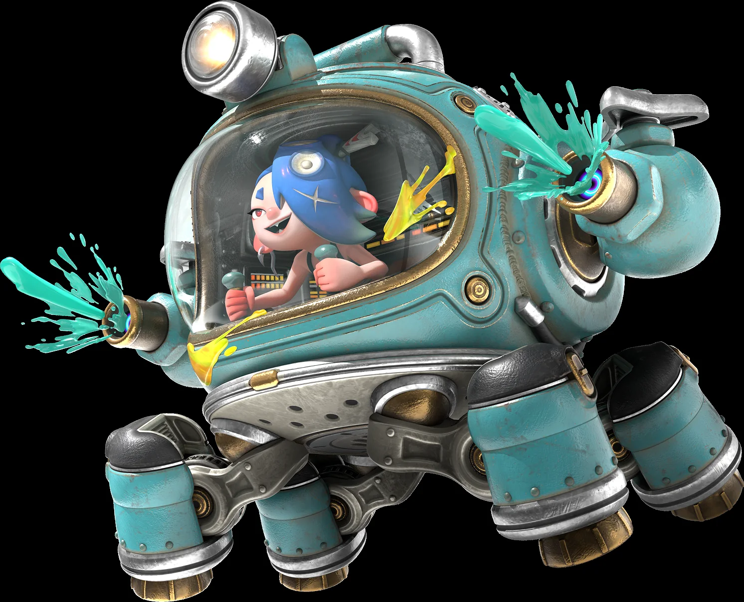 Shiver piloting the Bot Buddy in official Splatoon Raiders artwork