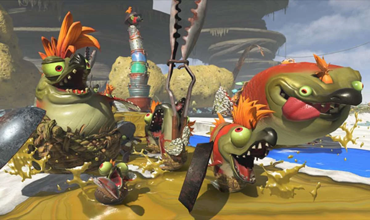 A crowded formation of Lesser and Boss Salmonids advancing through an inked arena