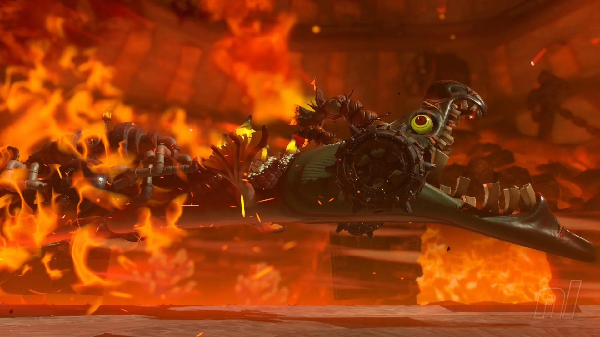 Stonuvan Temple boss arena during the volcanic campaign route in Splatoon Raiders